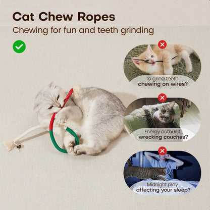 Potaroma 3-Piece Cat Chew Rope Toys - Safe Dental Care, Calming Interactive Pet Toys for Indoor Kittens, Kitty