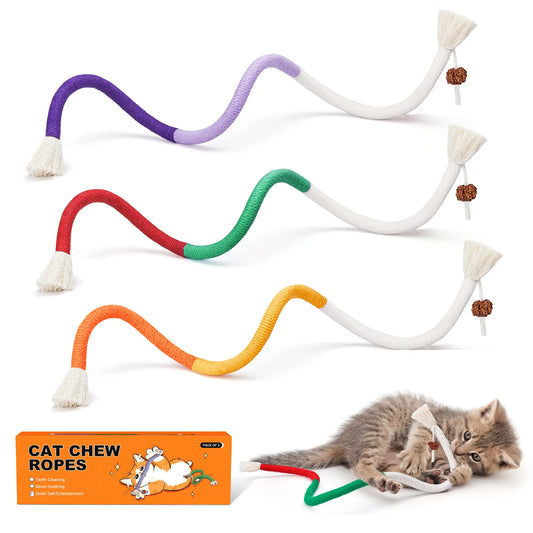 Potaroma 3-Piece Cat Chew Rope Toys - Safe Dental Care, Calming Interactive Pet Toys for Indoor Kittens, Kitty
