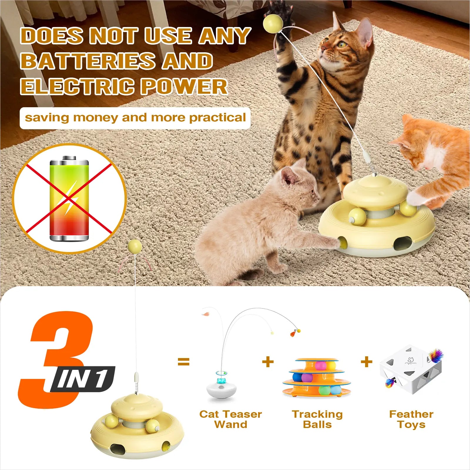 KADTC Cat Interactive Toys for Indoor Cats Dancer Supplies Bored Young Kitten Teaser Wand Feather Boredom Toy Weight Loss Kitty Tracking Balls Birthday Gift Adult Pet Enrichment Self Play High Energy Game